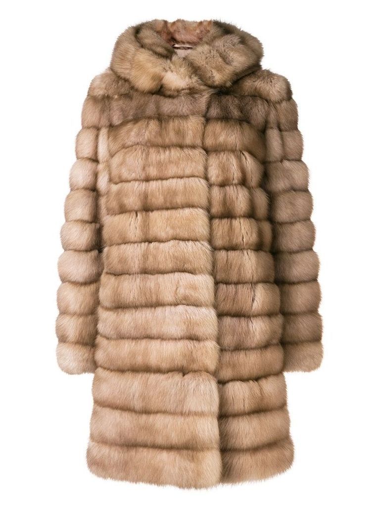 Liska hooded fur coat - NEUTRALS