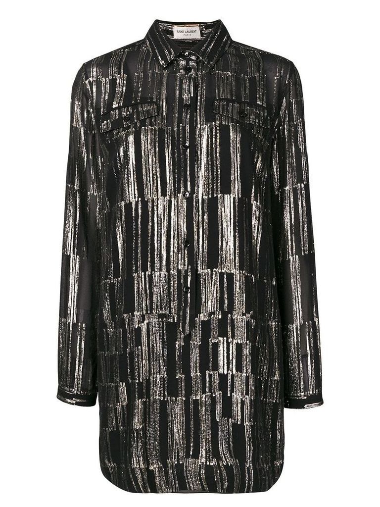 Saint Laurent long-sleeved patterned shirt dress - Black