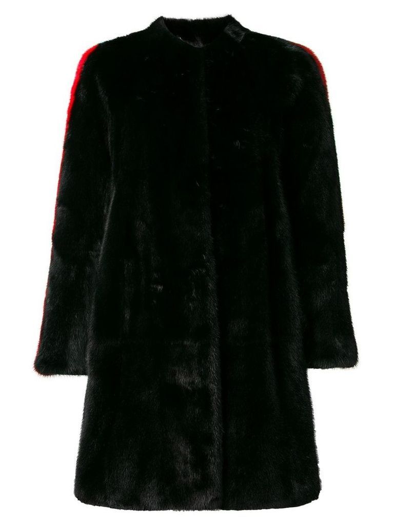 Philipp Plein side stripe detail fur coat - Black