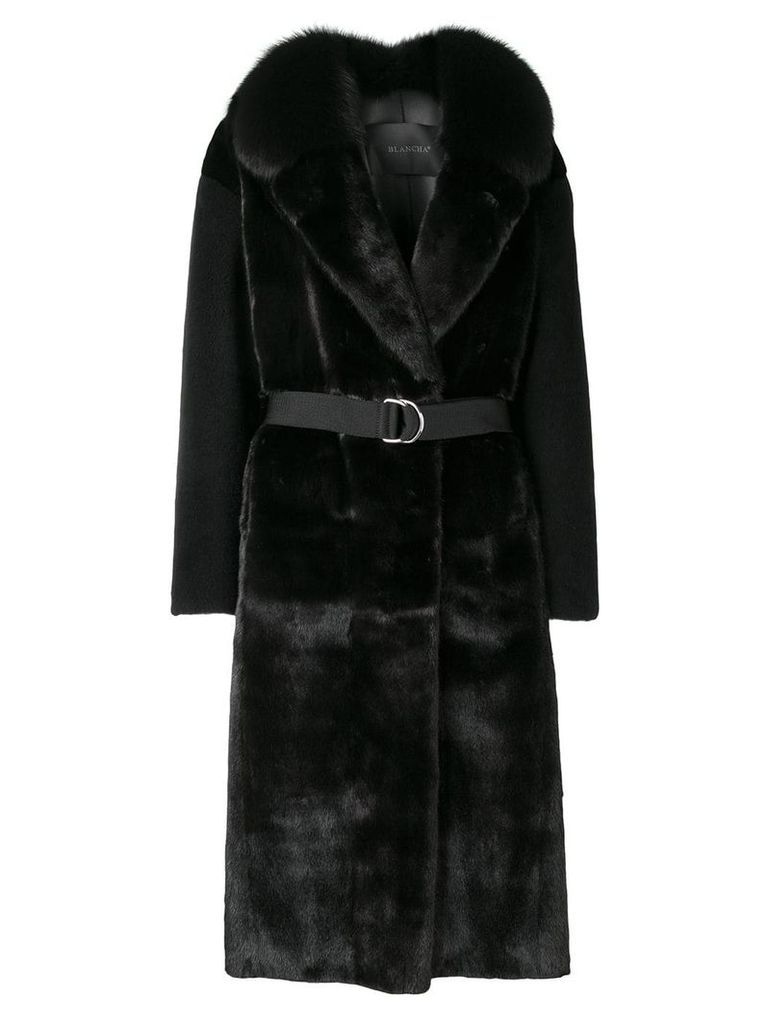Blancha contrast sleeve coat - Black