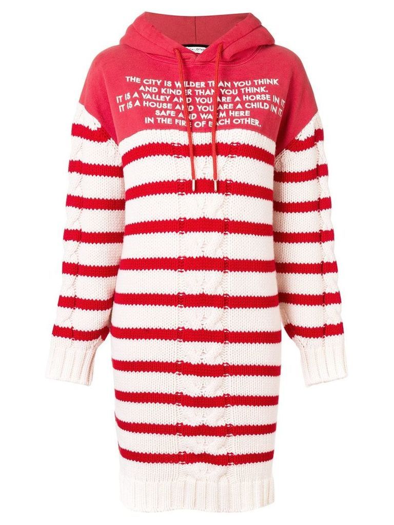Each X Other Mix Media Striped Sailor Knit Hoodie Dress - Red