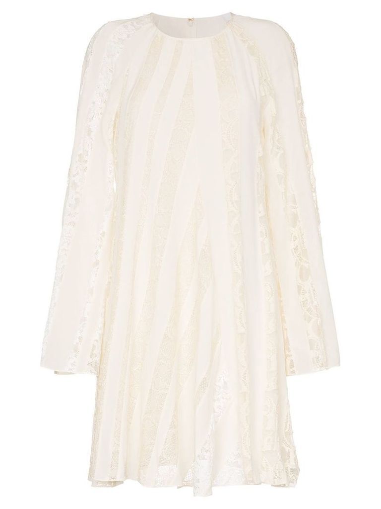 Chloé Lace stripe cotton blend peasant dress - White