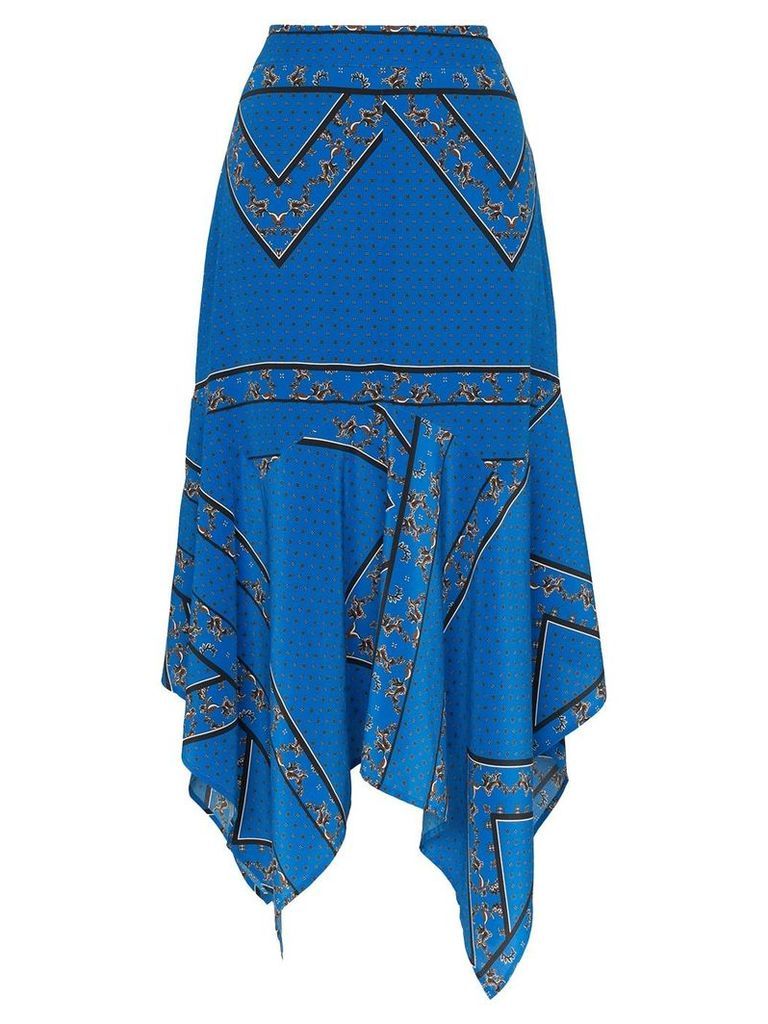 GANNI Cloverdale silk printed asymmetric midi skirt - Blue