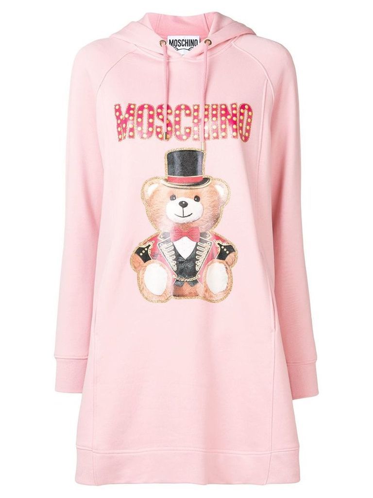 Moschino bear print hooded dress - PINK