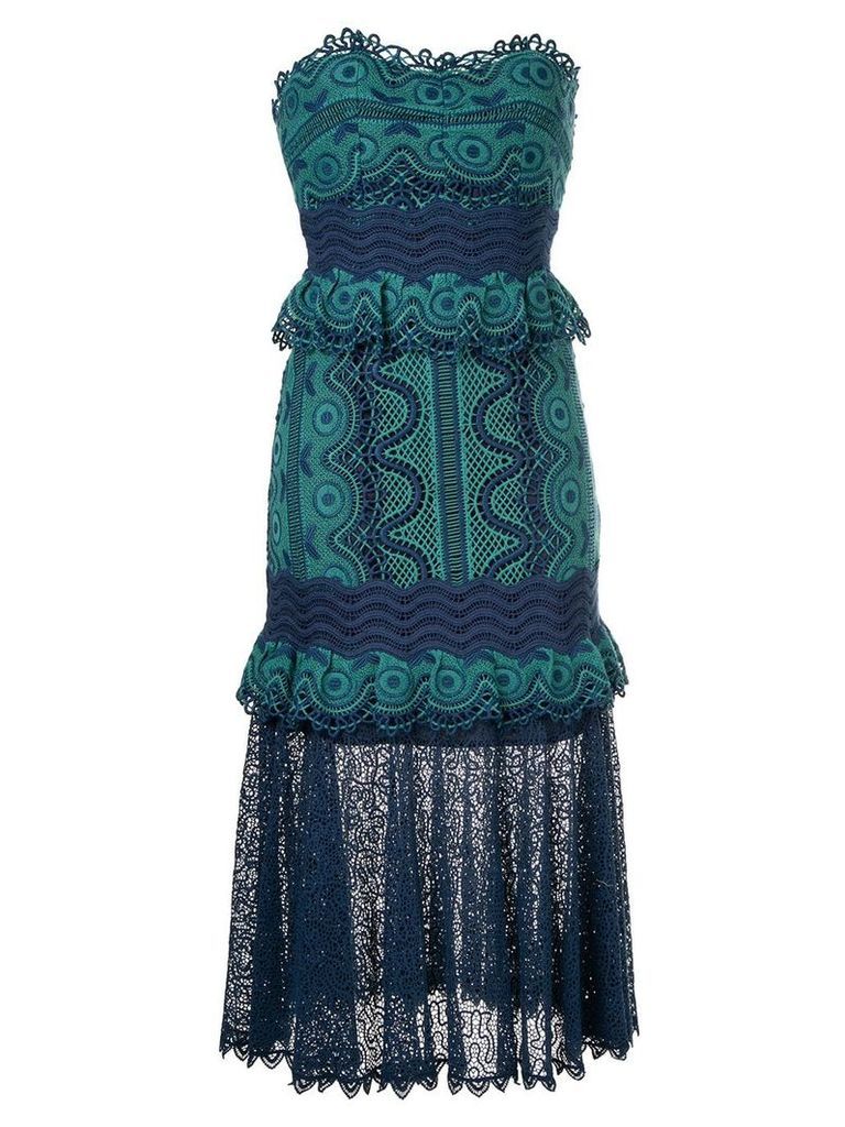 Sea woven embroidered midi dress - Blue