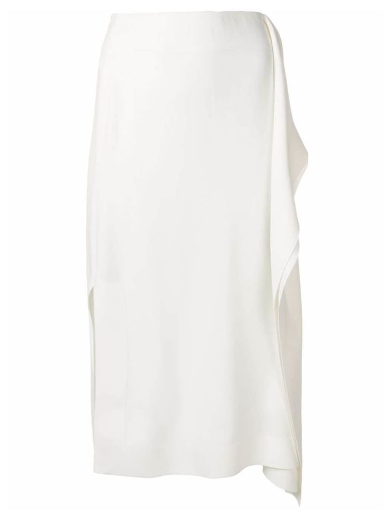 Cédric Charlier asymmetric drape midi skirt - White