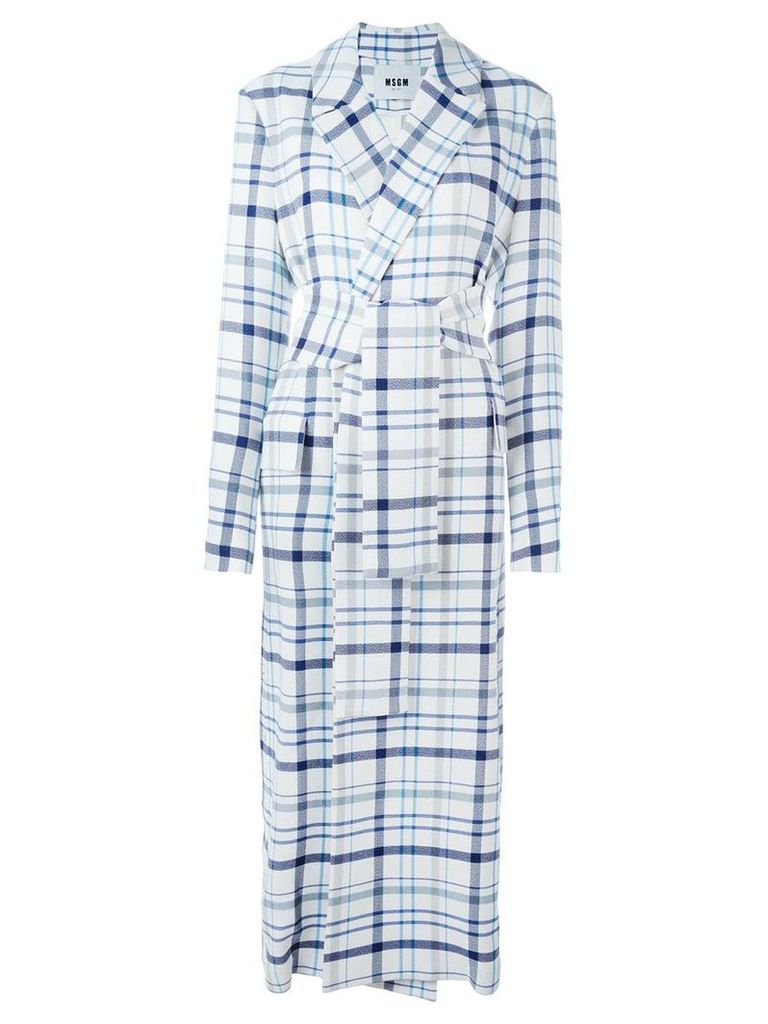 MSGM belted checked coat - White