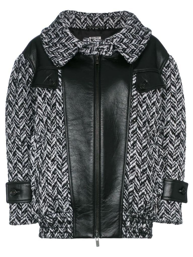Miu Miu tweed napa leather coat - NERO