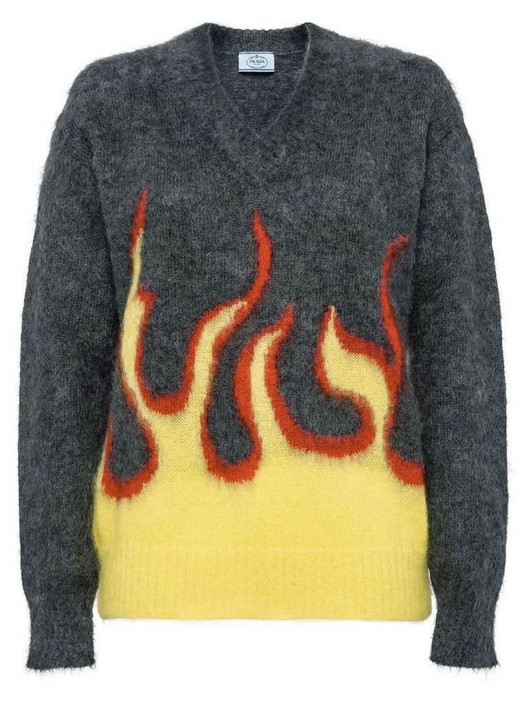 Prada flame intarsia sweater - Grey