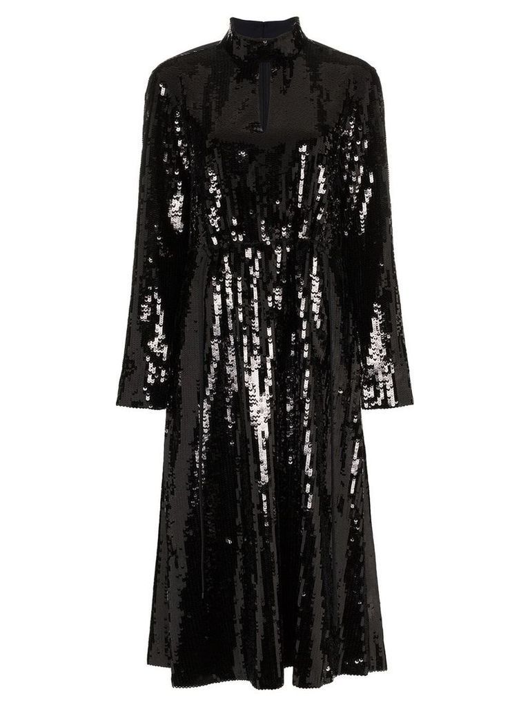 Tibi split neck sequin embellished dress - Black
