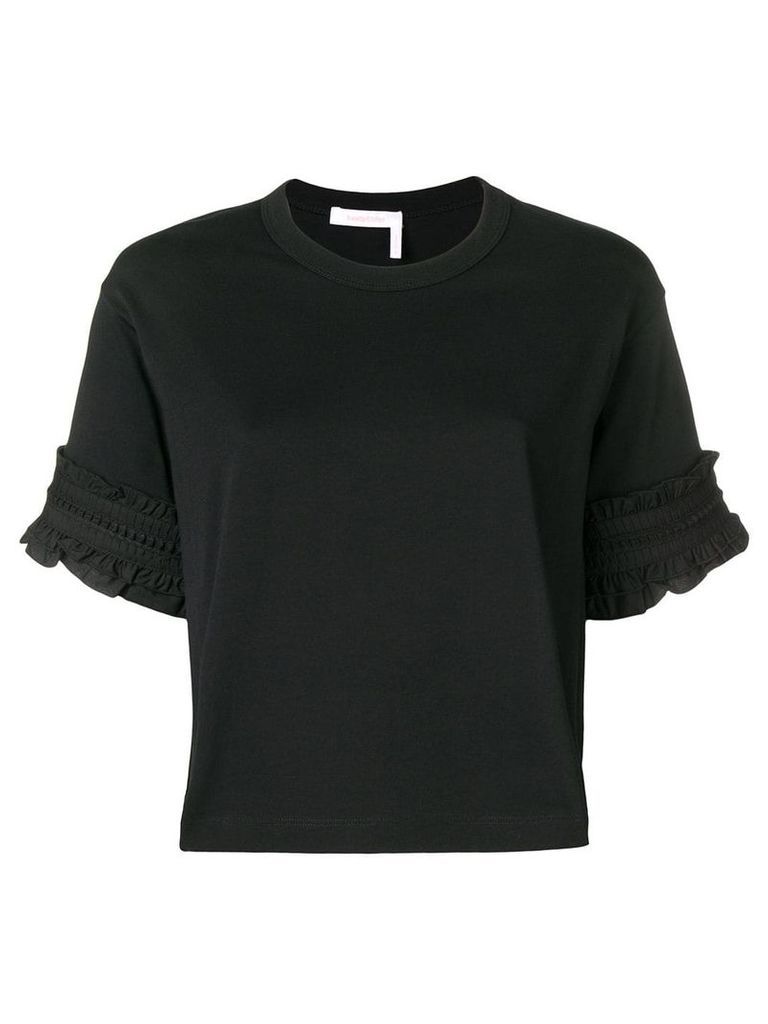 See By Chloé ruffle sleeve cropped T-shirt - Black