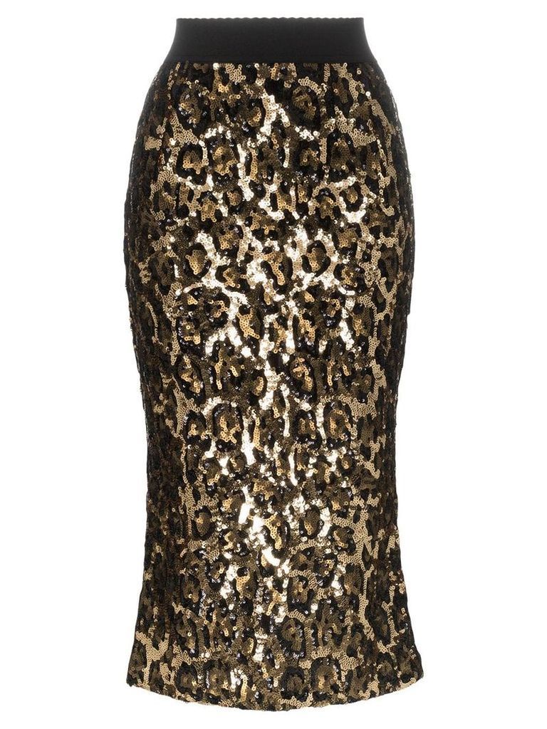 Dolce & Gabbana leopard print sequin embellished midi skirt - Metallic