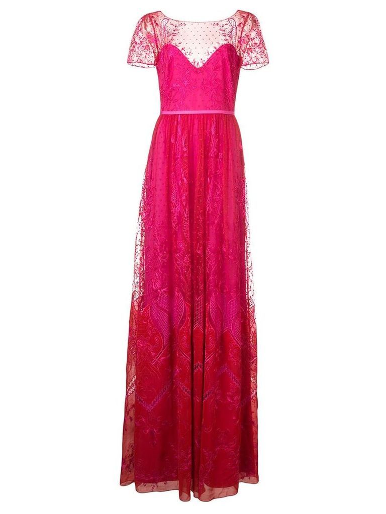 Marchesa Notte long lace dress - PINK