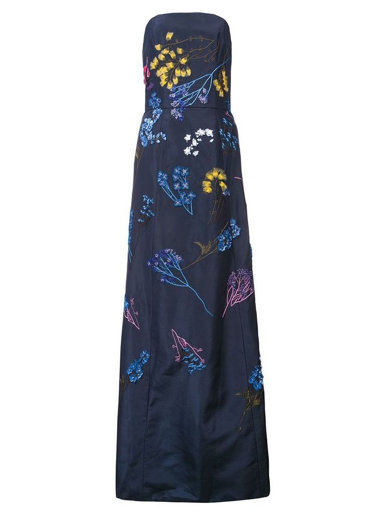 Carolina Herrera strapless A-line floral dress - Blue