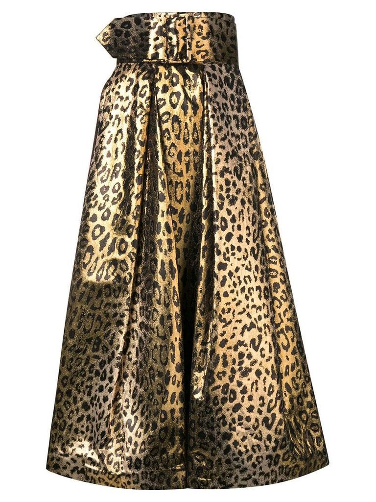 Sara Battaglia leopard print full skirt - GOLD
