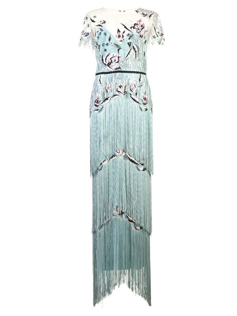 Marchesa Notte fitted long dress - Blue