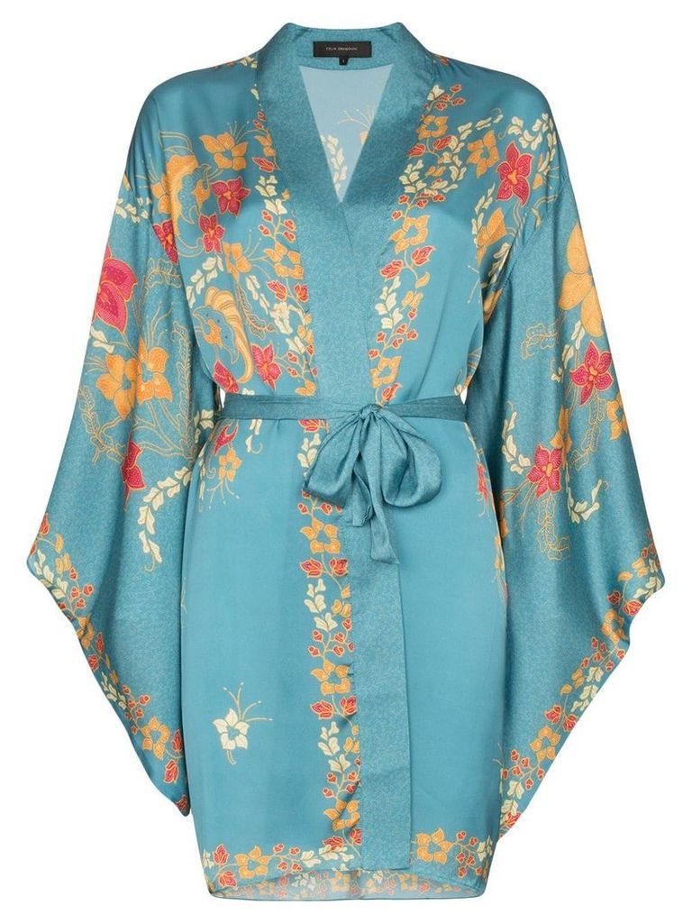 Celia Dragouni floral print belted kimono - Blue
