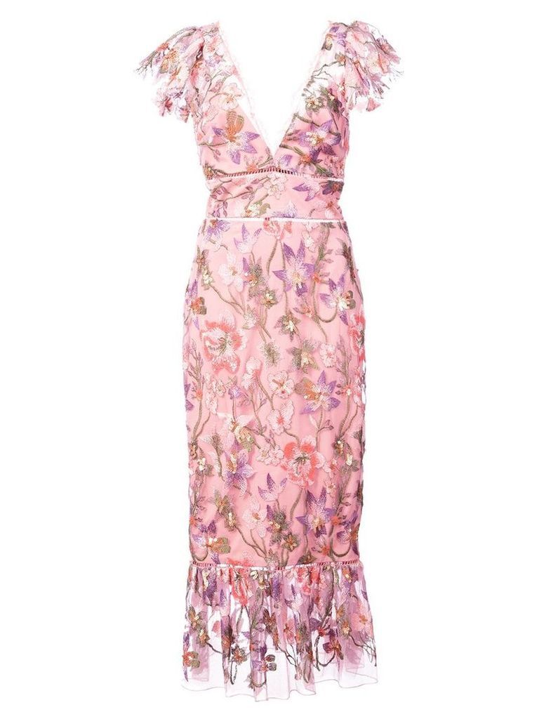 Marchesa Notte floral fitted dress - Pink