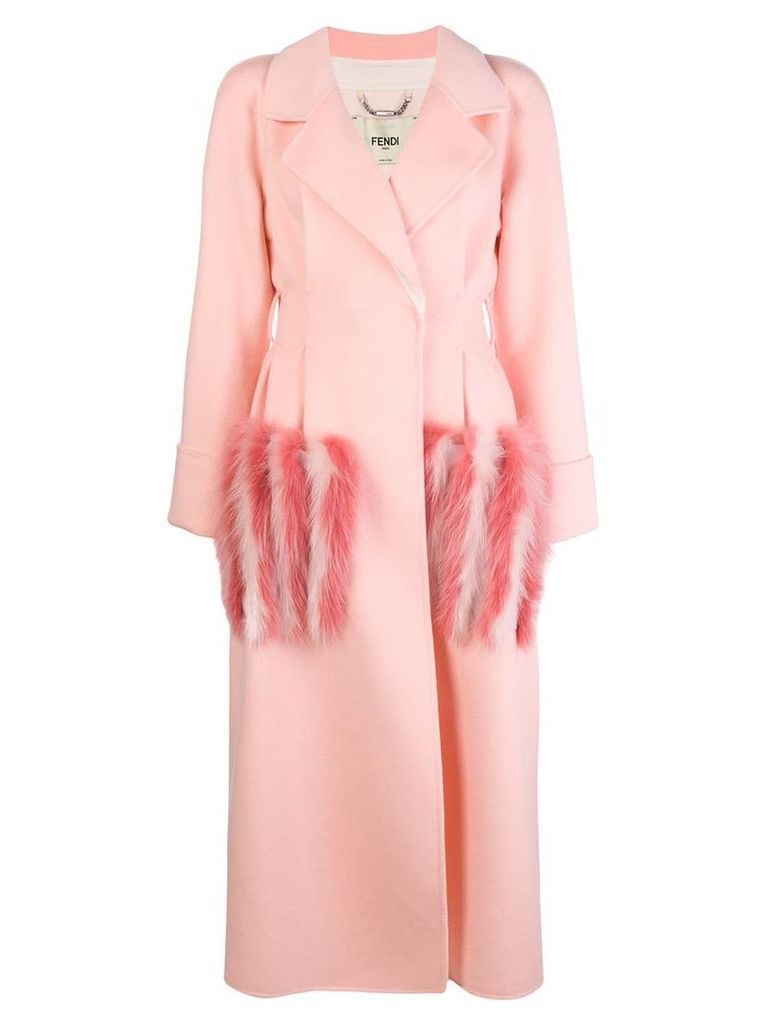 Fendi fur pocket double-breasted coat - Pink