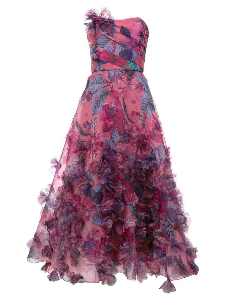 Marchesa Notte floral print strapless ball gown - PINK