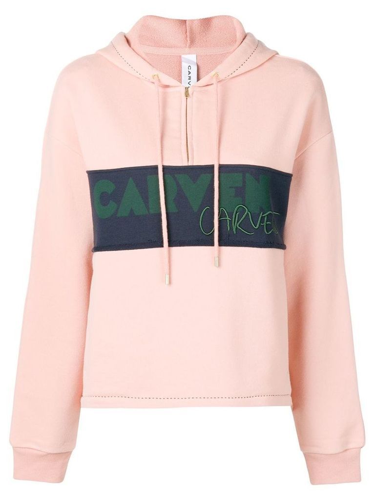 Carven logo panel half-zip hoodie - Pink
