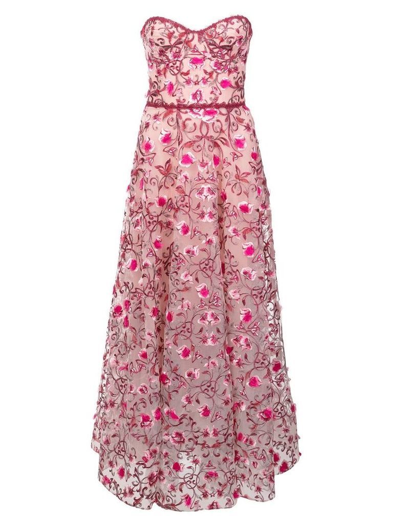 Marchesa Notte floral embroidered dress - PINK