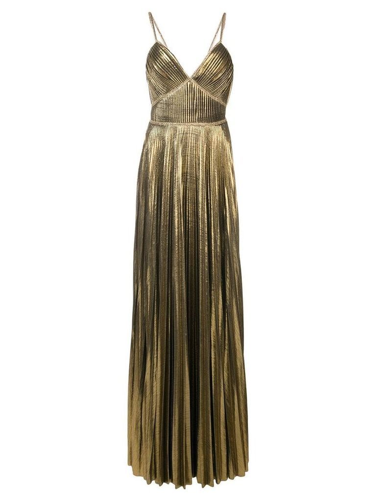 Marchesa Notte metallic pleated gown - Yellow