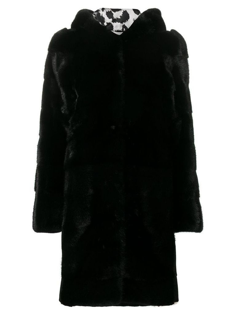 Philipp Plein fur hooded coat - Black