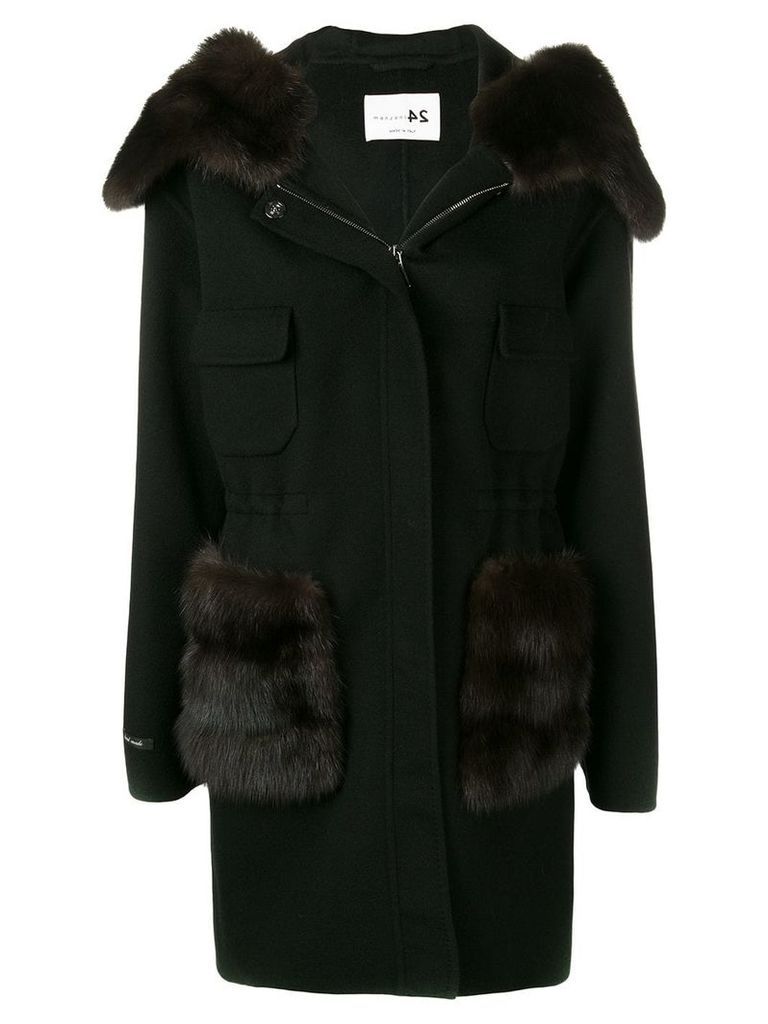 Manzoni 24 fur trimmed hooded coat - Black