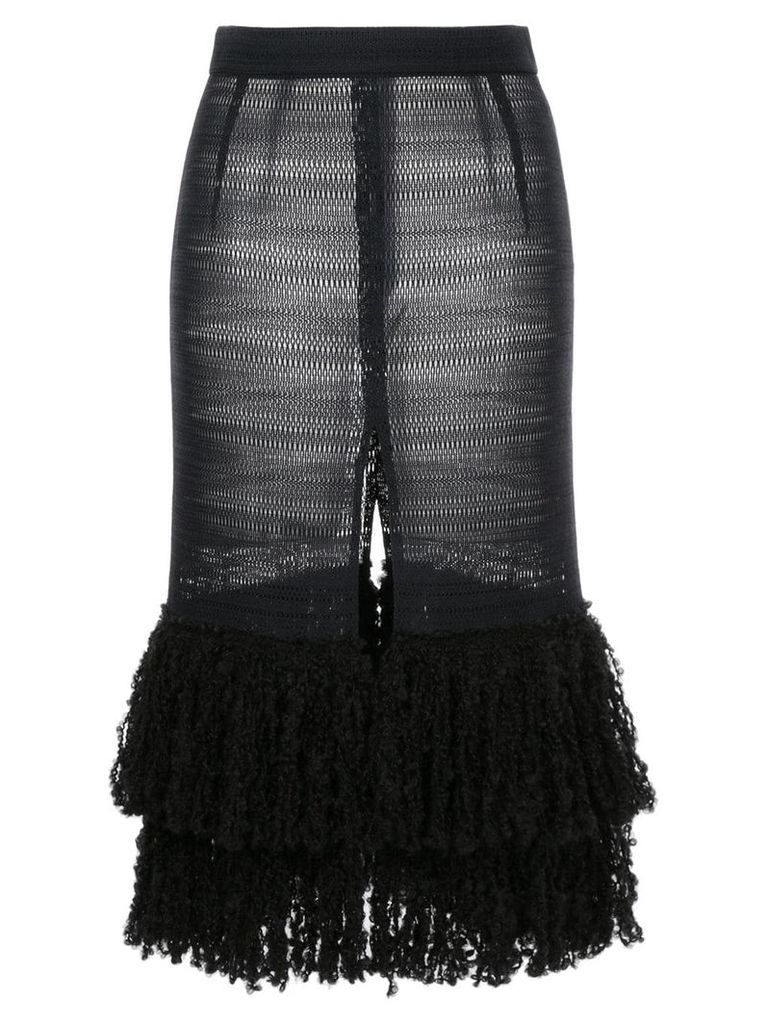 Rokh front slit fringed skirt - Black