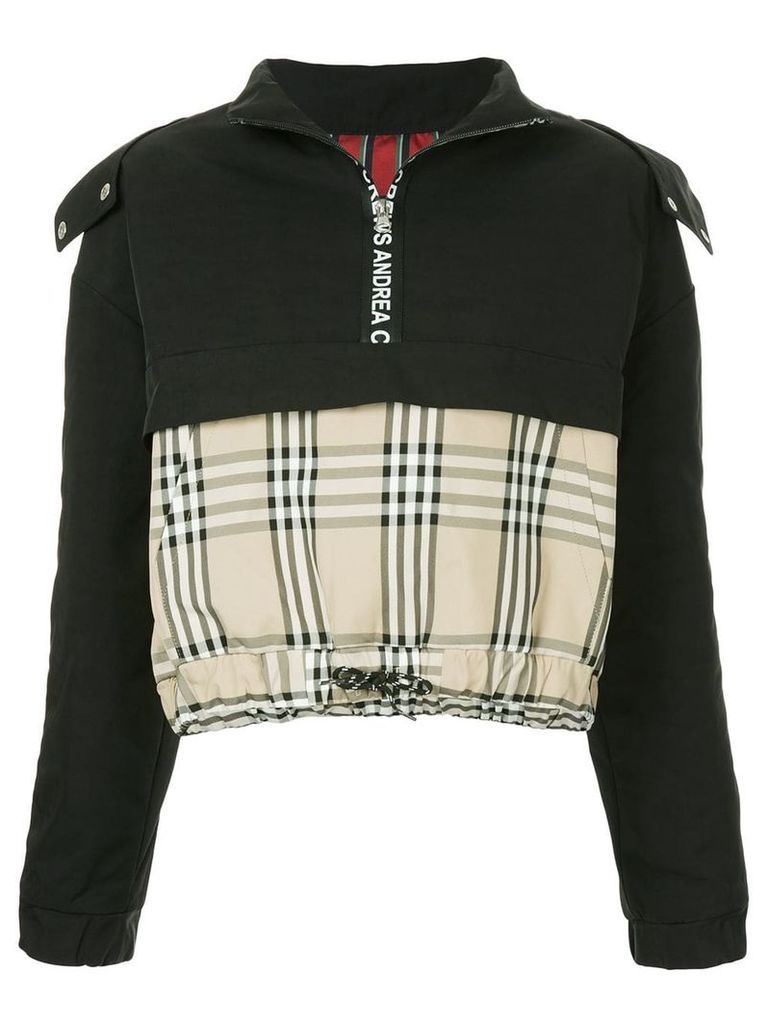 Andrea Crews mixed fabric half zip hoodie - Black