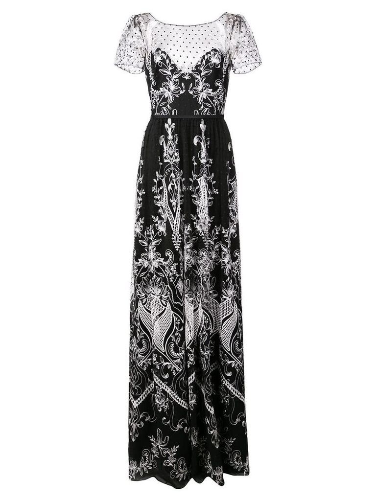Marchesa Notte long embroidered dress - Black