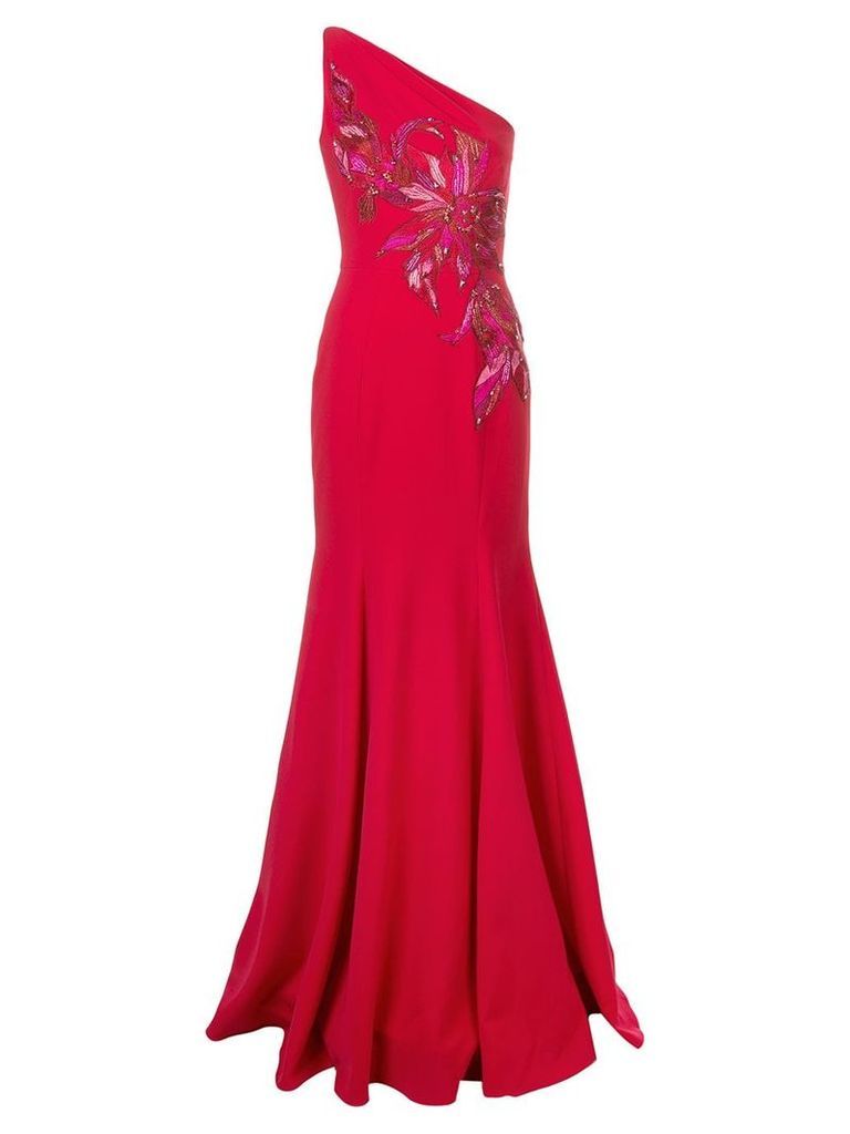 Marchesa Notte one shoulder long dress - Red