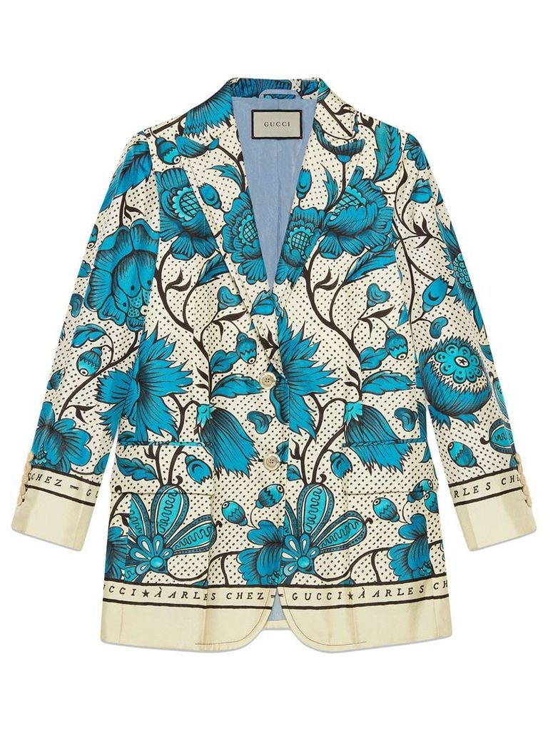 Gucci Silk jacket with watercolor flowers - NEUTRALS