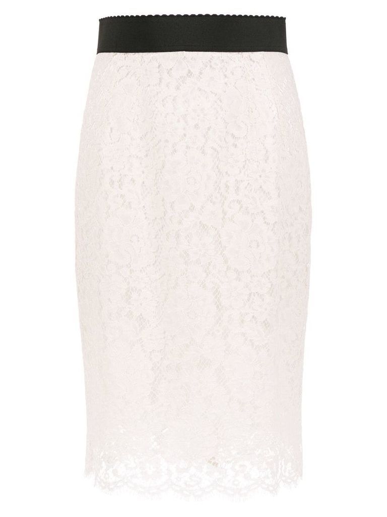 Dolce & Gabbana floral lace straight skirt - White