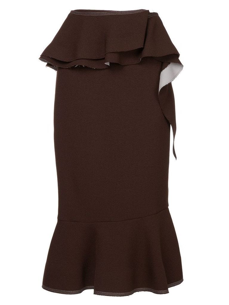 Irene Natalie contrast stitch ruffled skirt - Brown