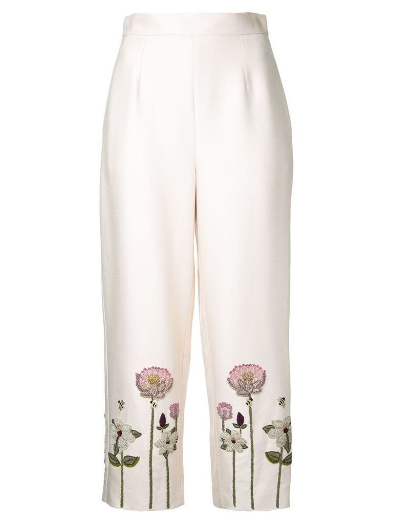 Vilshenko embroidered flower cropped trousers - White