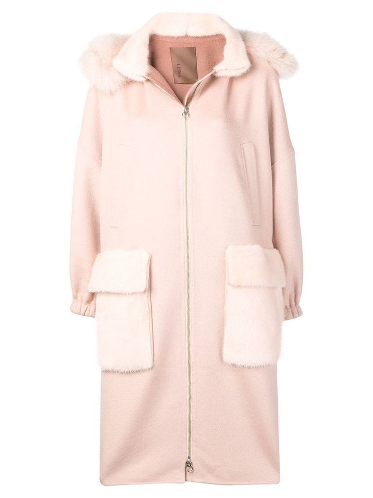 Liska fur trimmed hooded coat - PINK