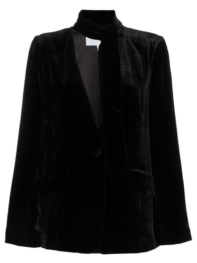 FRAME tie neck collarless silk blend velvet blazer - Black