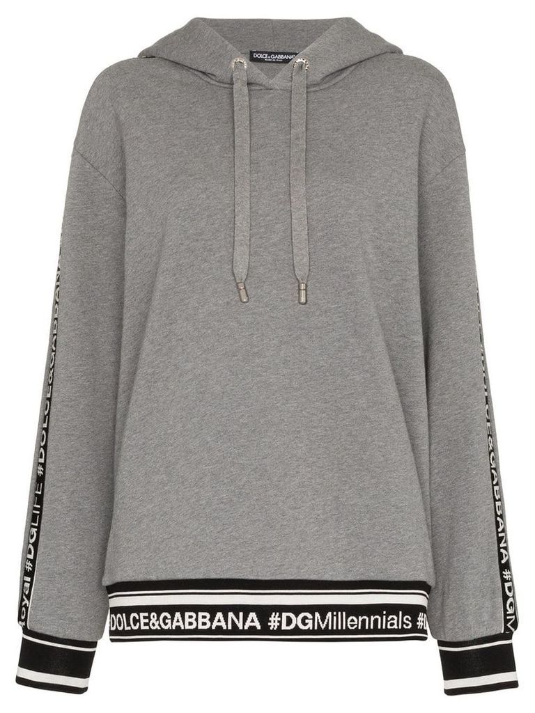 Dolce & Gabbana logo piped sleeve hoodie - Grey