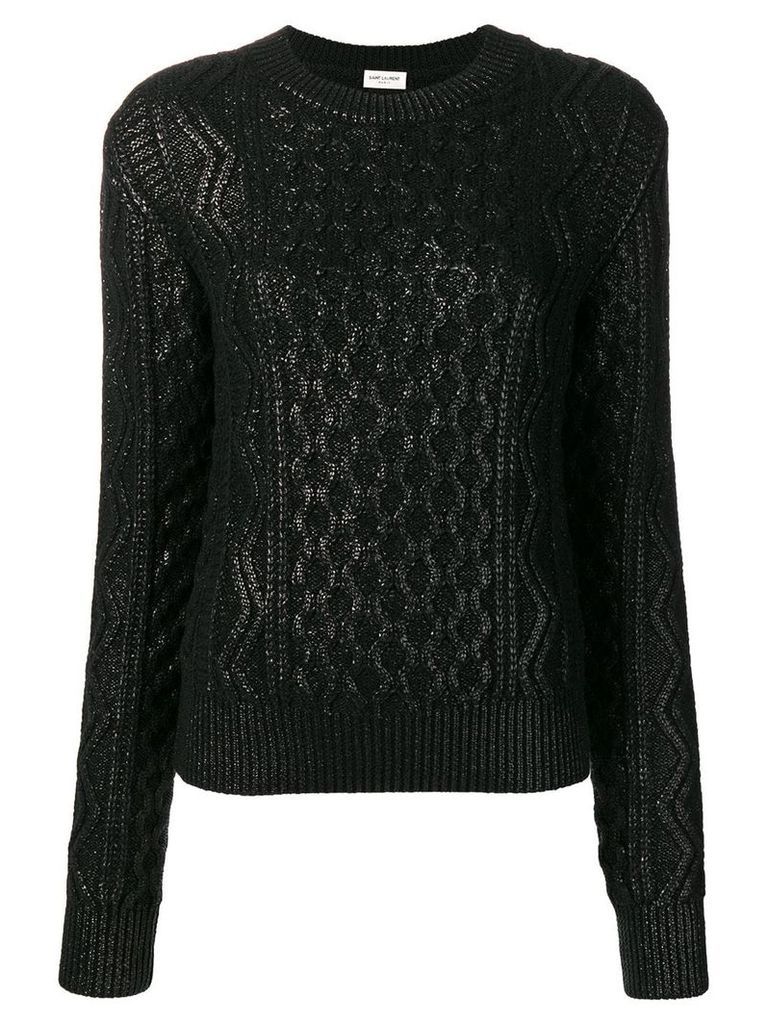 Saint Laurent lamé aran knitted sweater - Black