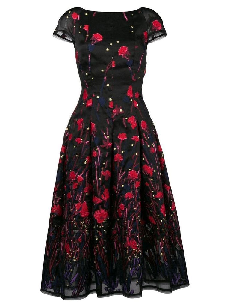 Talbot Runhof poppy embroidered flared dress - Black