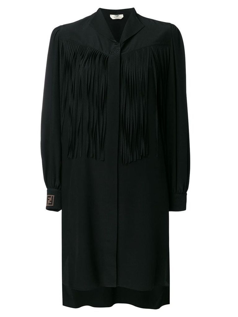 Fendi fringe detail silk shirt dress - Black
