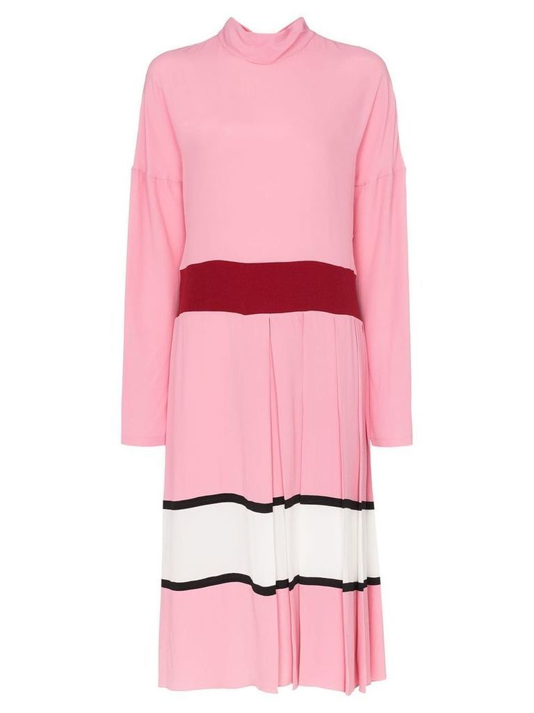 Marni contrast waist pleated skirt midi dress - PINK