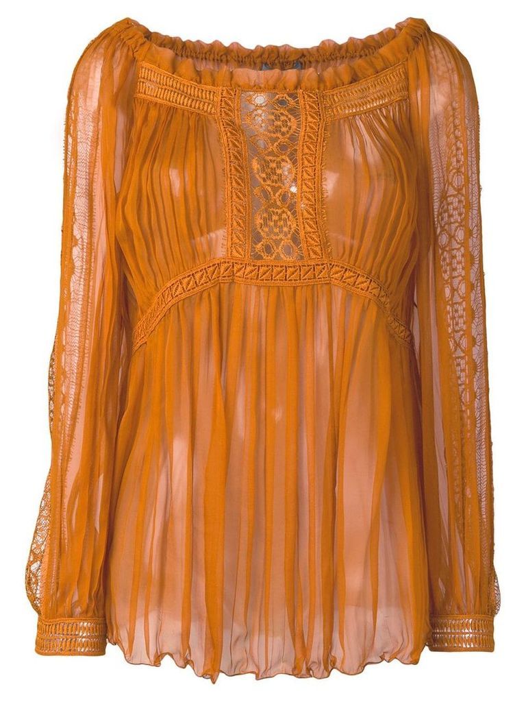 Alberta Ferretti sheer pleated blouse - Brown