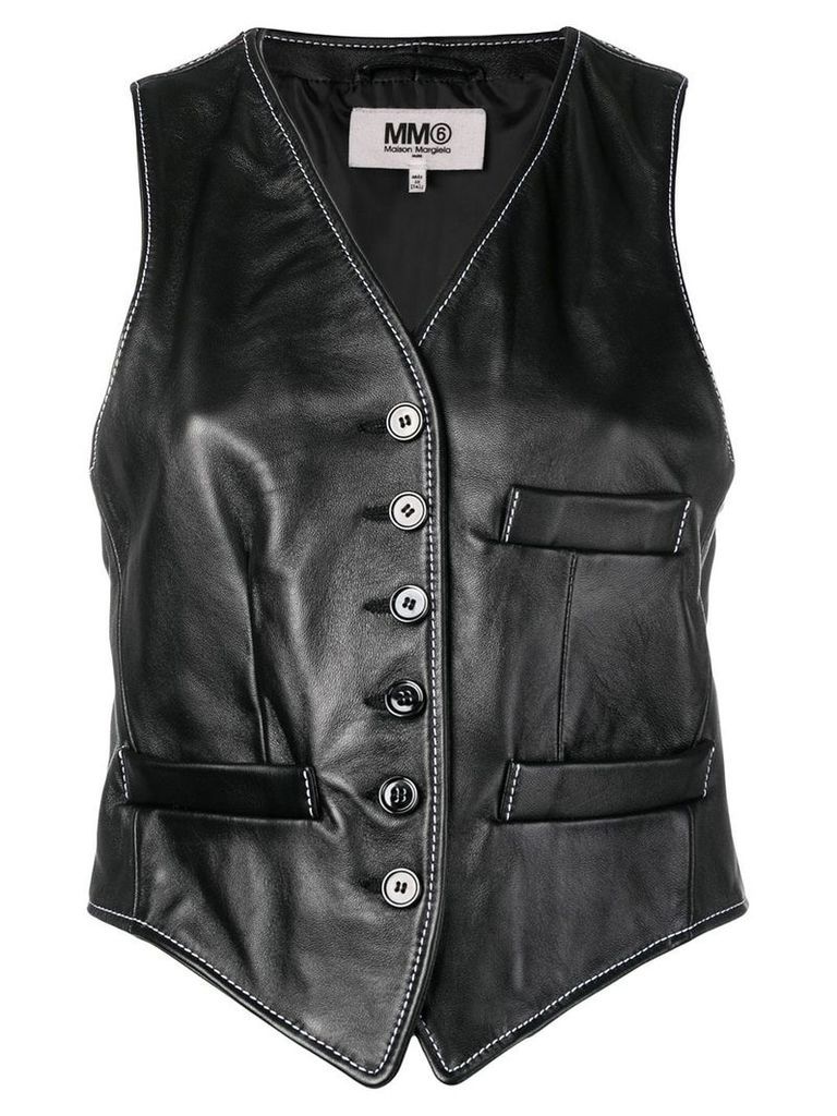 Mm6 Maison Margiela cropped leather waistcoat - Black