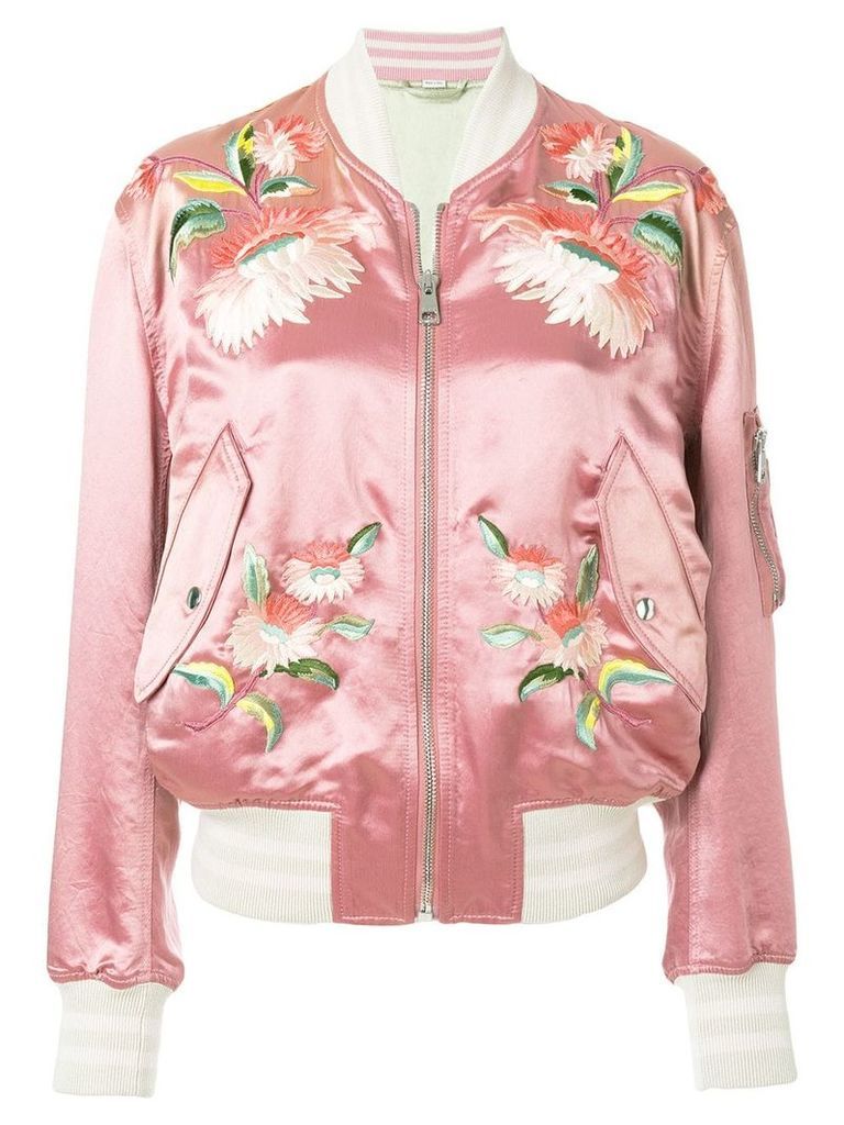 Gucci floral embroidered bomber jacket - PINK