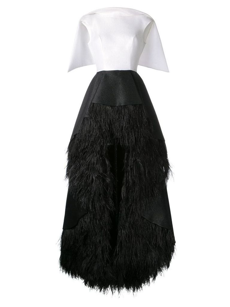 Isabel Sanchis feather-trimmed high-low Lengua gown - Black