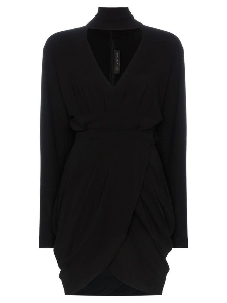Versace Turtle neck silk-blend wrap dress - Black