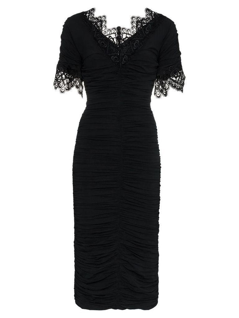 Dolce & Gabbana lace trimmed ruched silk blend Georgette dress - Black